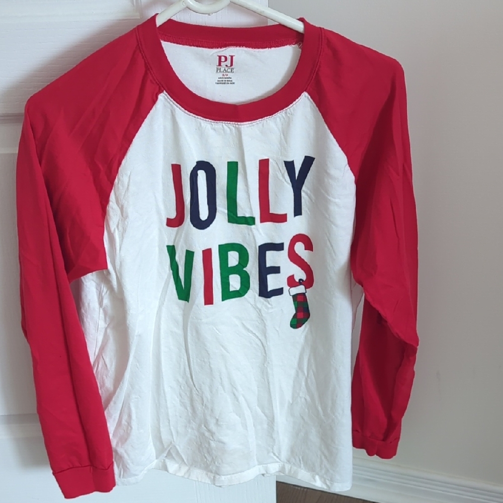 Women's Size S PJ Top-Jolly Vibes Red and White Long Sleeve Tee